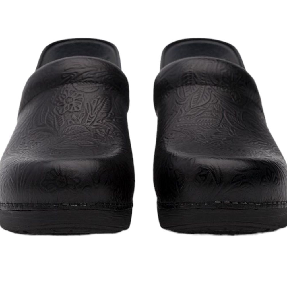 Dansko Pro XP Black Floral Tooled Nursing Clogs
